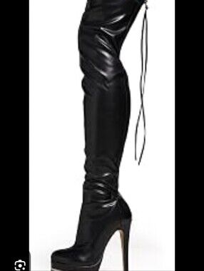 Platform Over The Knee Leather Boot Round Toe Thigh High Zipper Detail In Great.